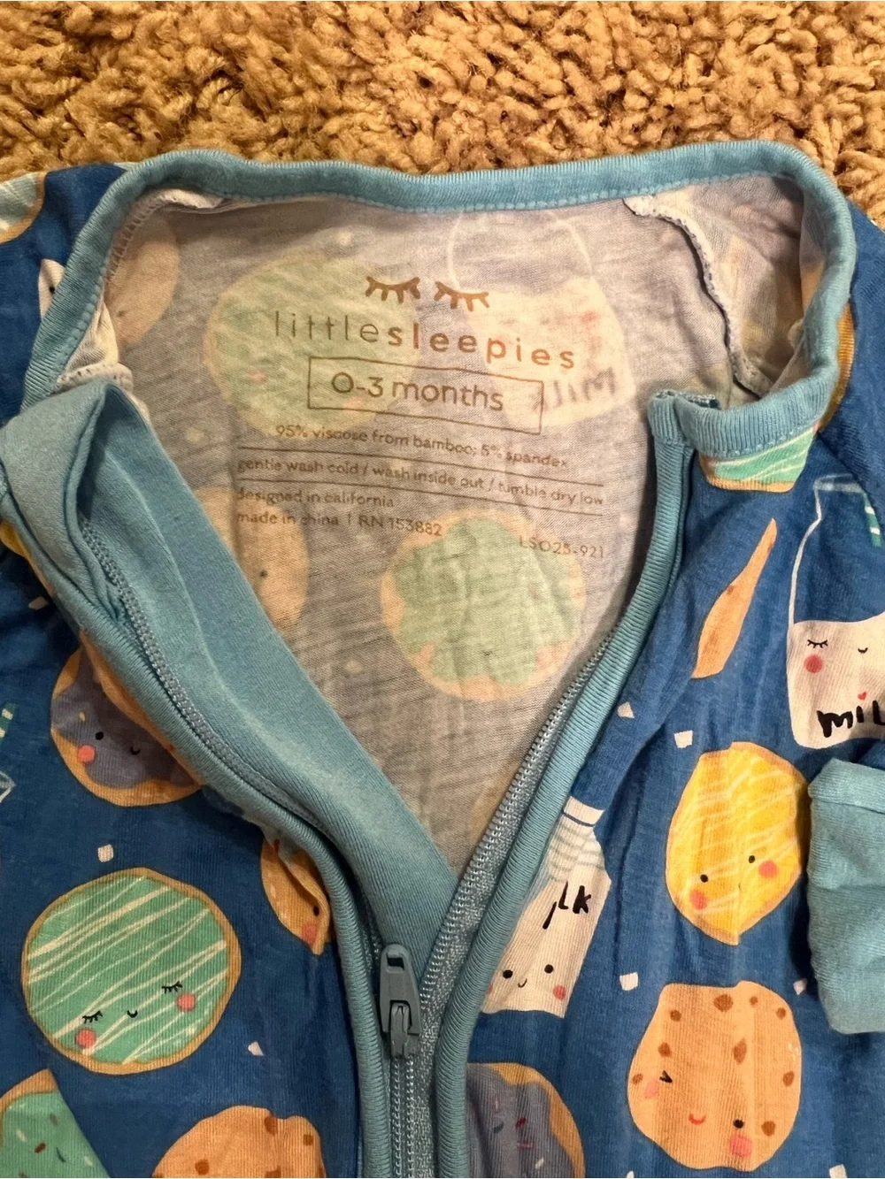Little Sleepies Blue Milk & Cookie Print Footed One-Piece